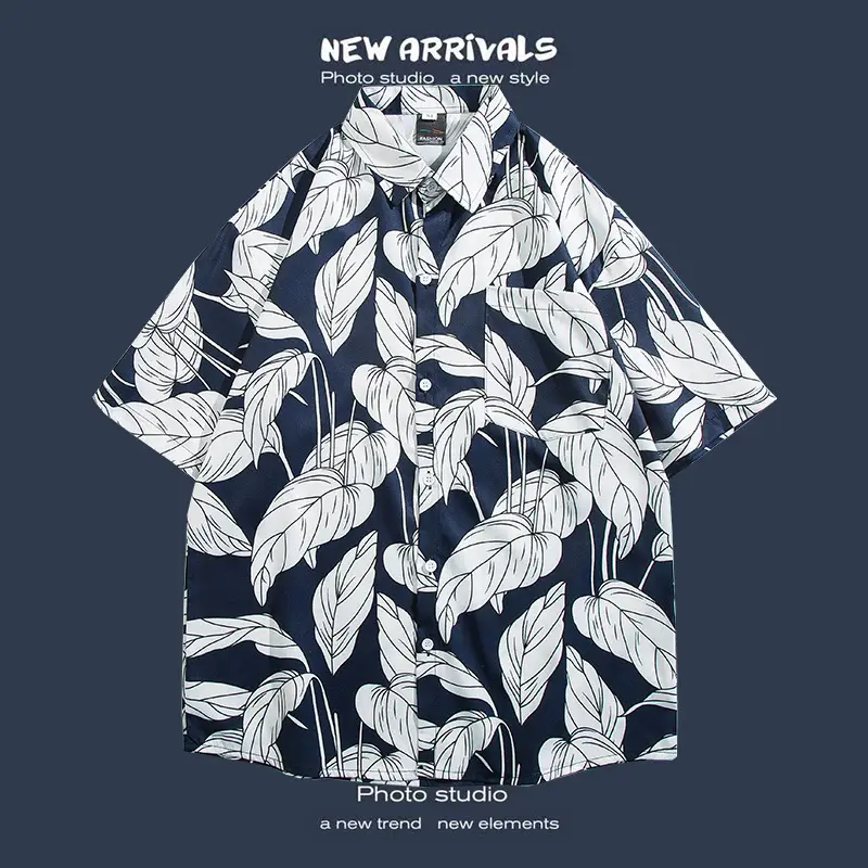 Short Sleeve Floral Shirt Set for Men Women Retro Korean Style - Image 30