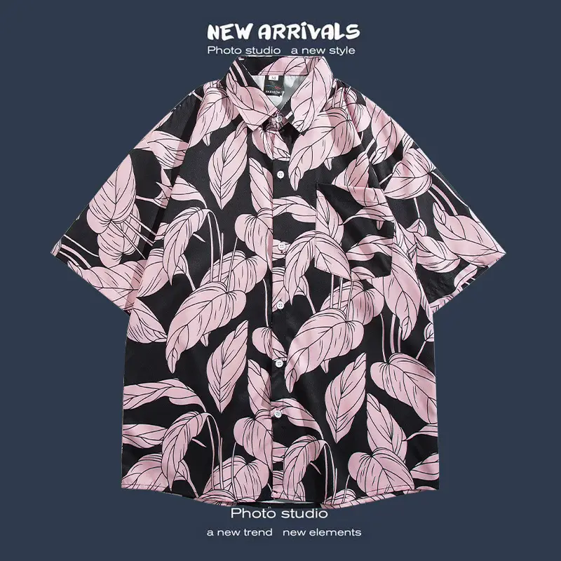 Short Sleeve Floral Shirt Set for Men Women Retro Korean Style - Image 31