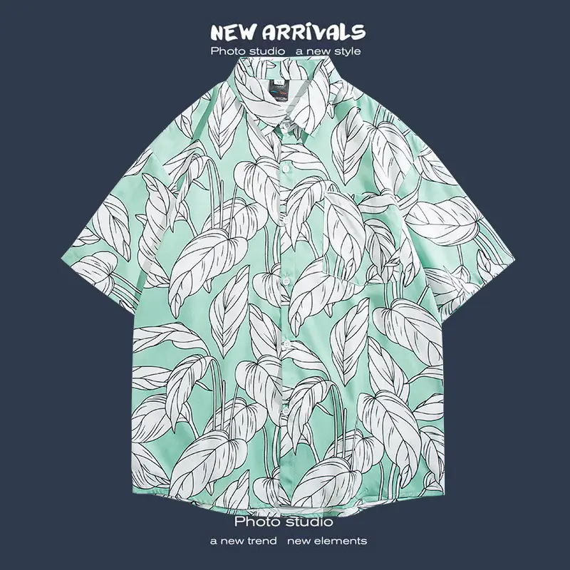 Short Sleeve Floral Shirt Set for Men Women Retro Korean Style - Image 32