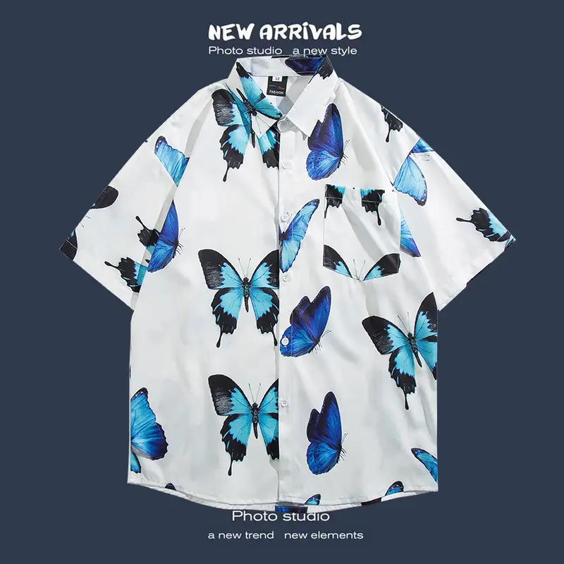 Short Sleeve Floral Shirt Set for Men Women Retro Korean Style - Image 33