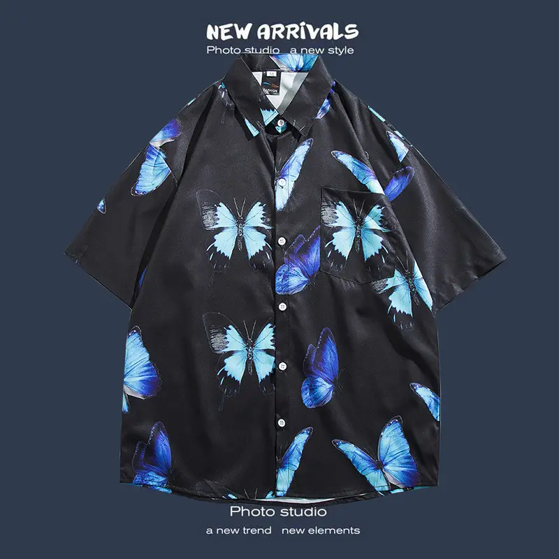 Short Sleeve Floral Shirt Set for Men Women Retro Korean Style - Image 34