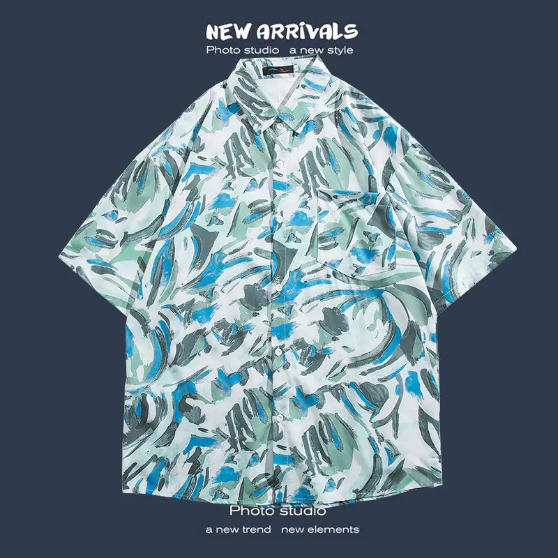 Short Sleeve Floral Shirt Set for Men Women Retro Korean Style - Image 35