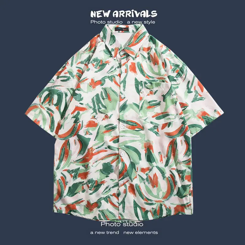 Short Sleeve Floral Shirt Set for Men Women Retro Korean Style - Image 36