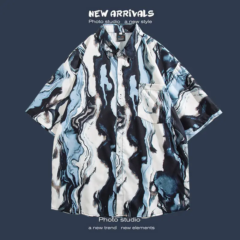 Short Sleeve Floral Shirt Set for Men Women Retro Korean Style - Image 38