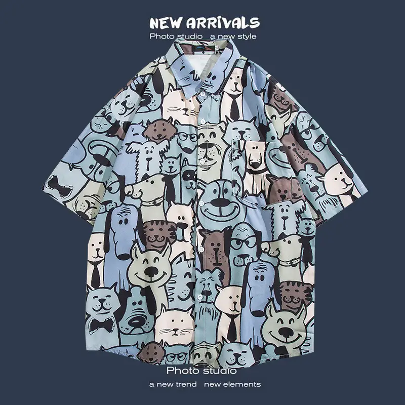 Short Sleeve Floral Shirt Set for Men Women Retro Korean Style - Image 41