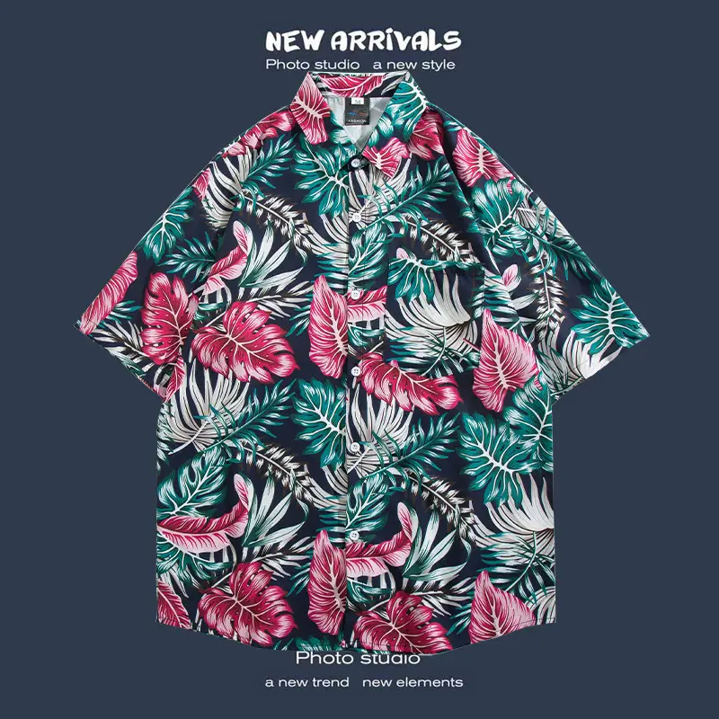 Short Sleeve Floral Shirt Set for Men Women Retro Korean Style - Image 42