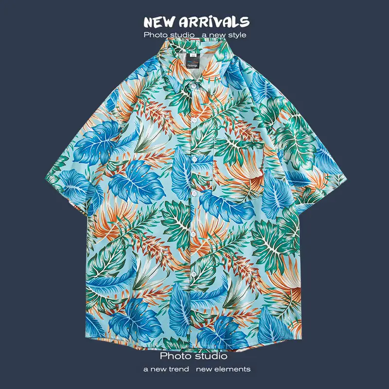 Short Sleeve Floral Shirt Set for Men Women Retro Korean Style - Image 44