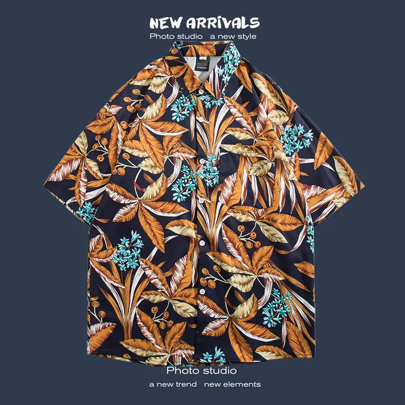 Short Sleeve Floral Shirt Set for Men Women Retro Korean Style - Image 45