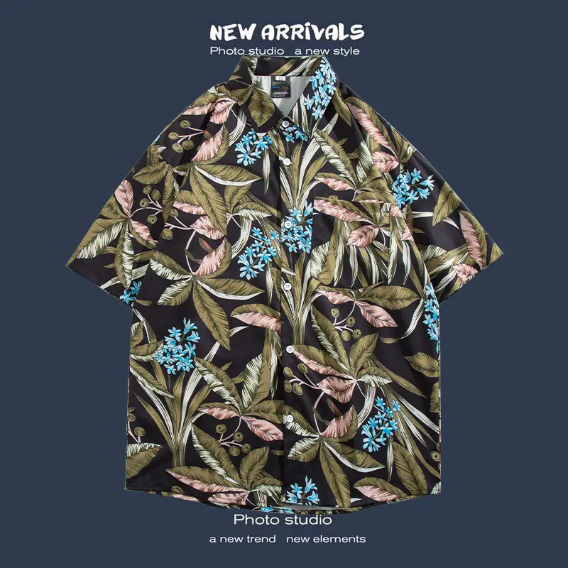 Short Sleeve Floral Shirt Set for Men Women Retro Korean Style - Image 46