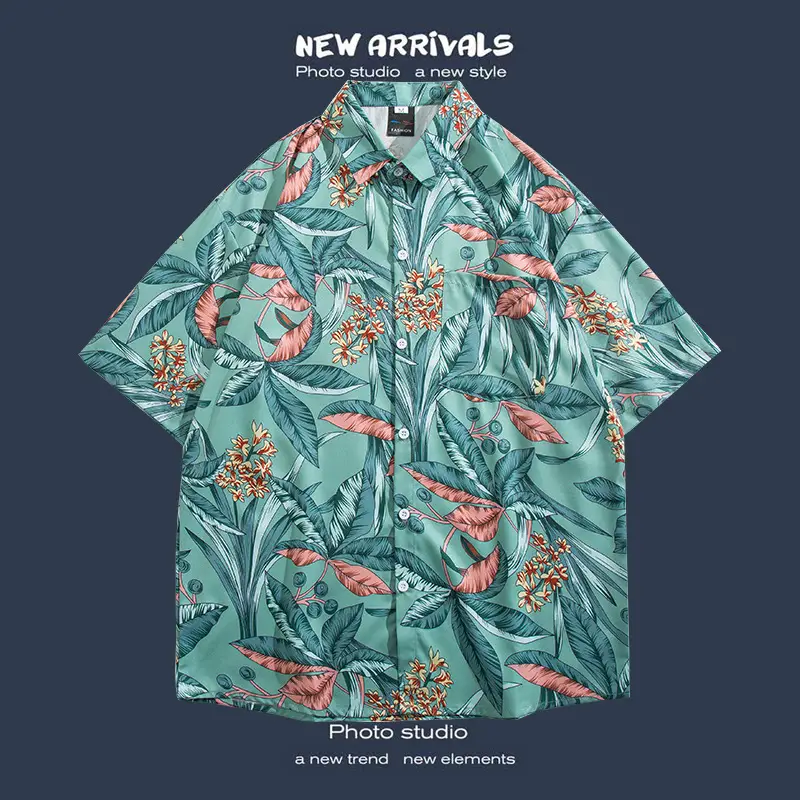 Short Sleeve Floral Shirt Set for Men Women Retro Korean Style - Image 47