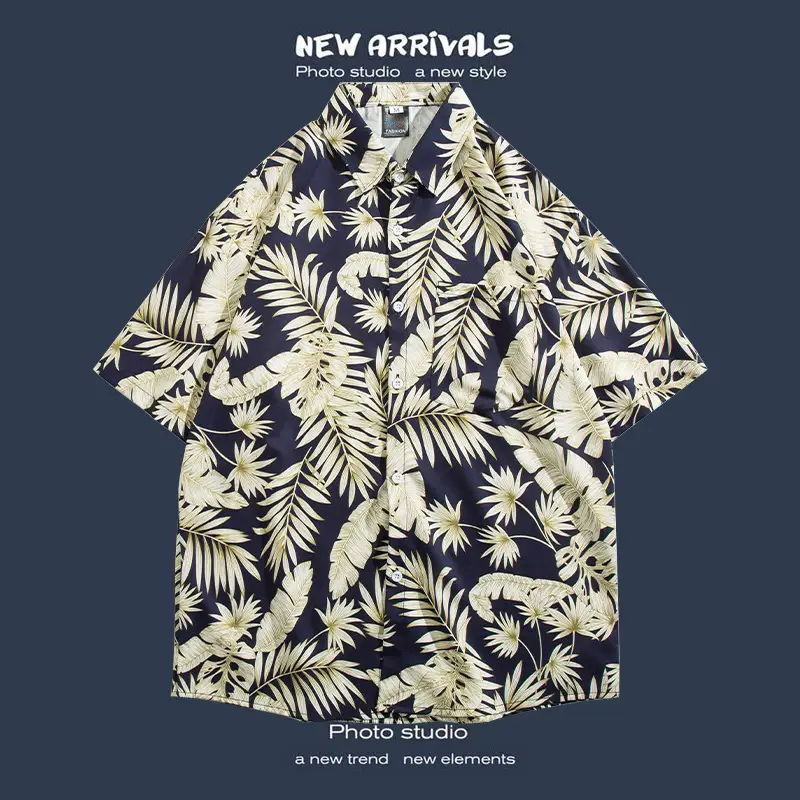 Short Sleeve Floral Shirt Set for Men Women Retro Korean Style - Image 51