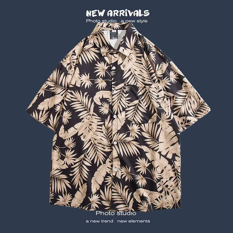 Short Sleeve Floral Shirt Set for Men Women Retro Korean Style - Image 52