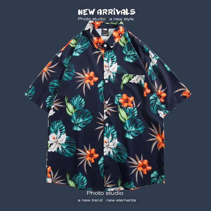 Short Sleeve Floral Shirt Set for Men Women Retro Korean Style - Image 53