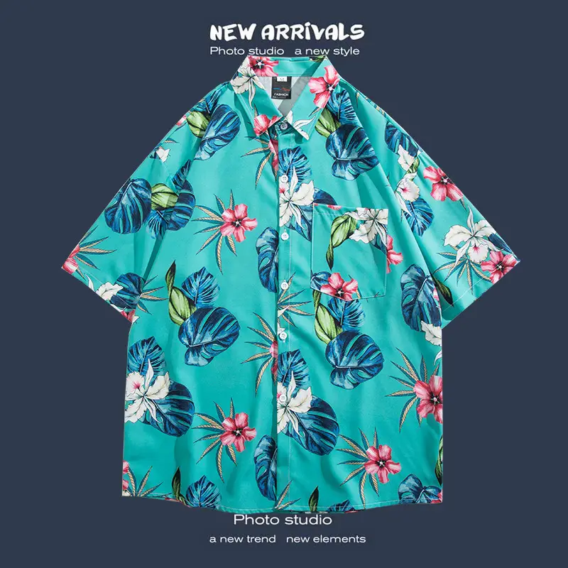 Short Sleeve Floral Shirt Set for Men Women Retro Korean Style - Image 54