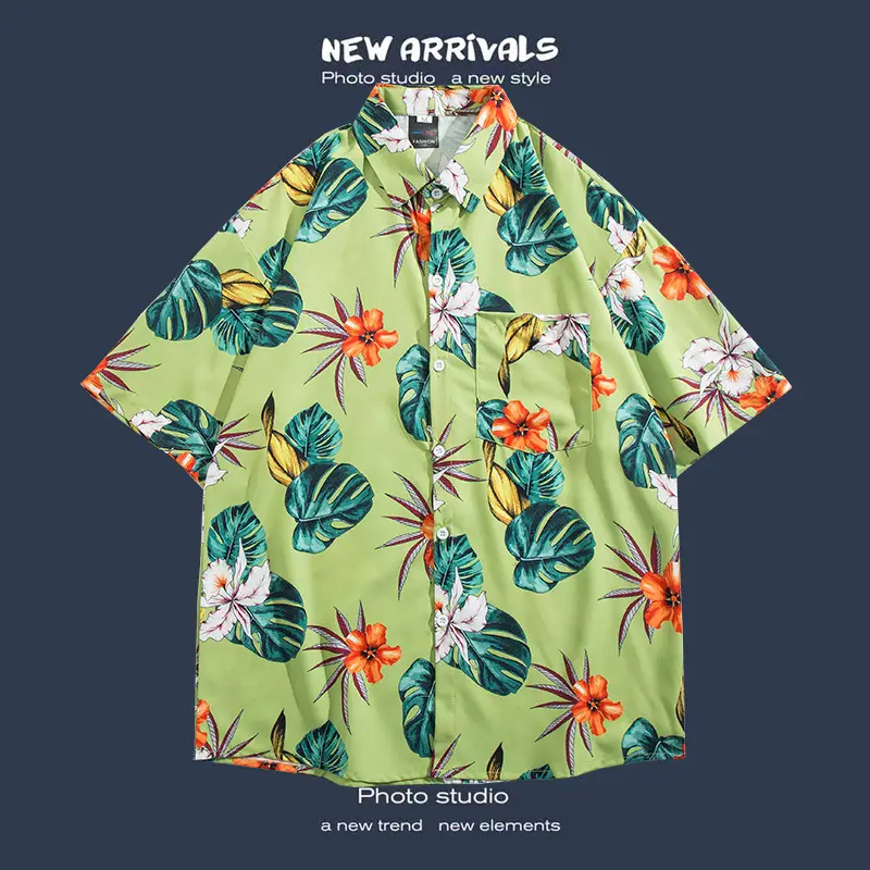 Short Sleeve Floral Shirt Set for Men Women Retro Korean Style - Image 55