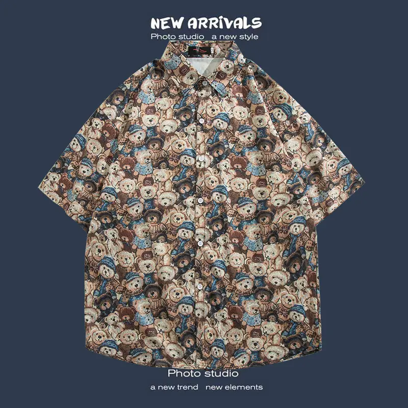 Short Sleeve Floral Shirt Set for Men Women Retro Korean Style - Image 56