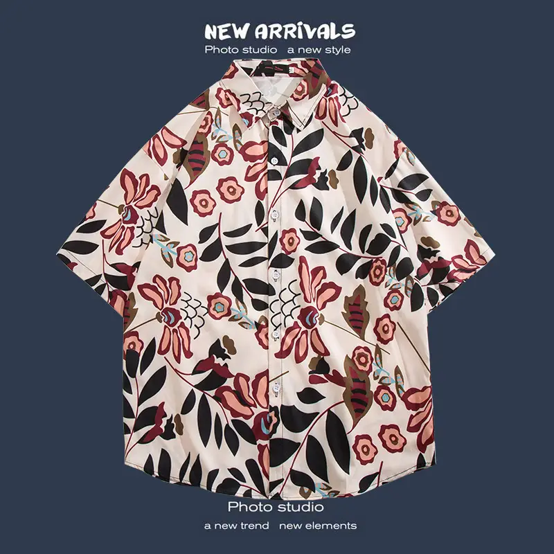 Short Sleeve Floral Shirt Set for Men Women Retro Korean Style - Image 58