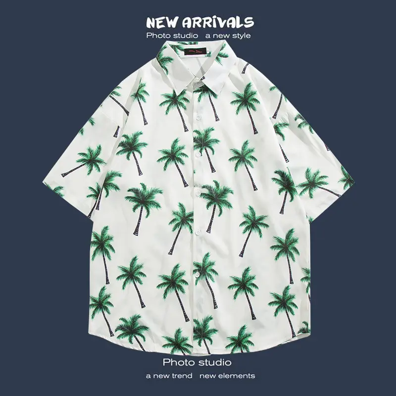 Short Sleeve Floral Shirt Set for Men Women Retro Korean Style - Image 59
