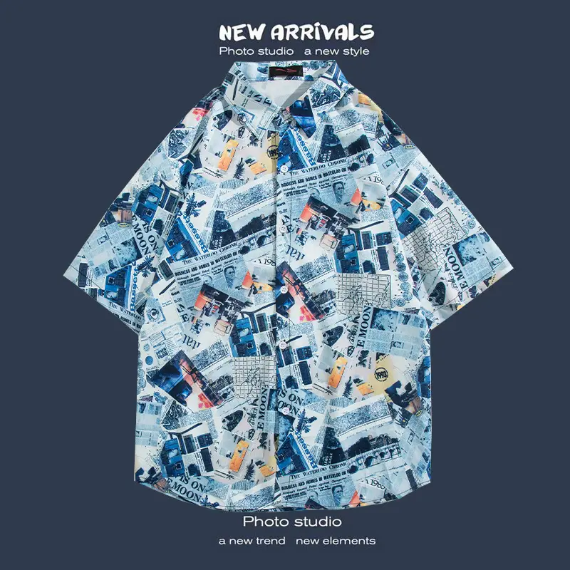 Short Sleeve Floral Shirt Set for Men Women Retro Korean Style - Image 60
