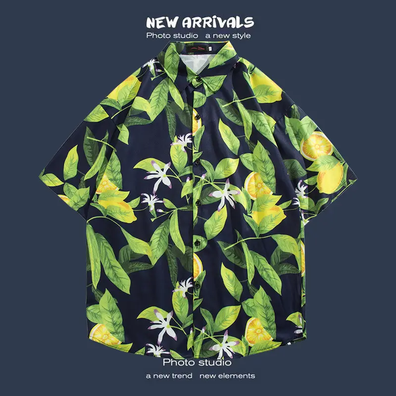 Short Sleeve Floral Shirt Set for Men Women Retro Korean Style - Image 62