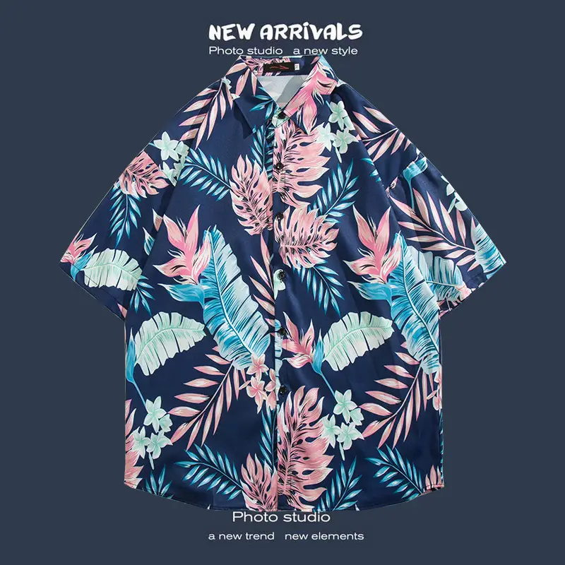 Short Sleeve Floral Shirt Set for Men Women Retro Korean Style - Image 63