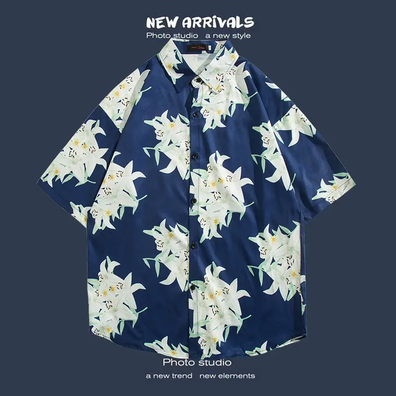 Short Sleeve Floral Shirt Set for Men Women Retro Korean Style - Image 64
