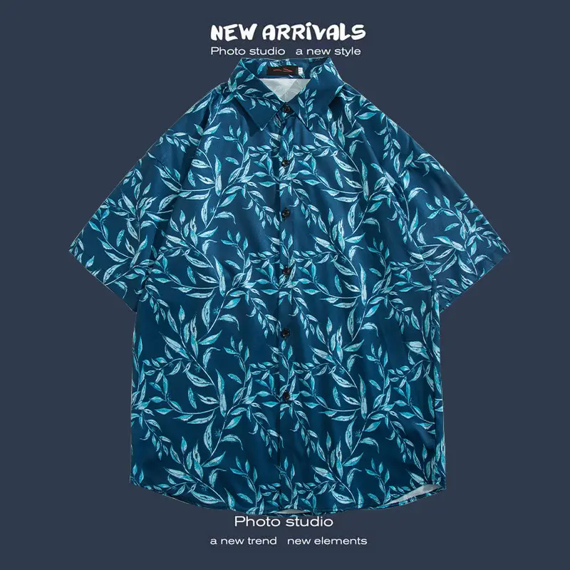 Short Sleeve Floral Shirt Set for Men Women Retro Korean Style - Image 65