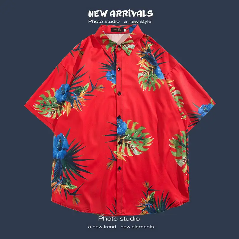 Short Sleeve Floral Shirt Set for Men Women Retro Korean Style - Image 66