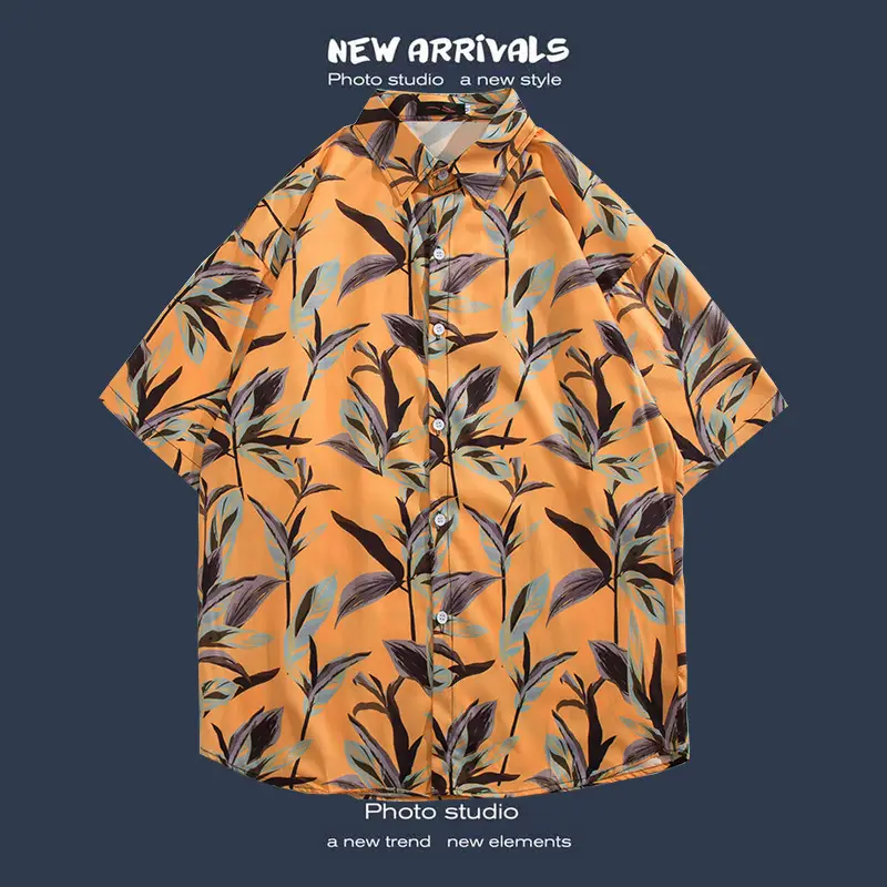 Short Sleeve Floral Shirt Set for Men Women Retro Korean Style - Image 67