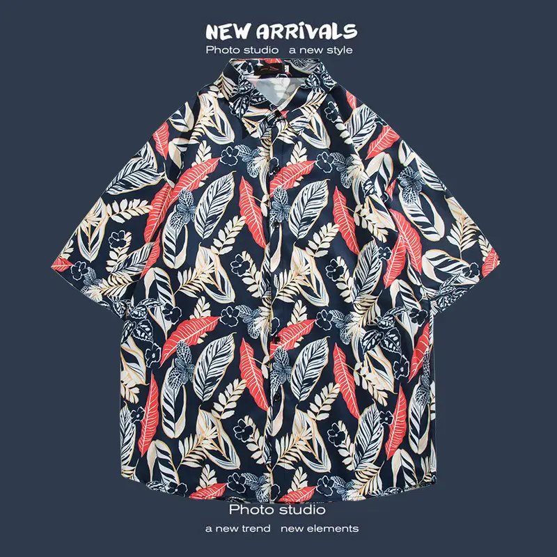 Short Sleeve Floral Shirt Set for Men Women Retro Korean Style - Image 68