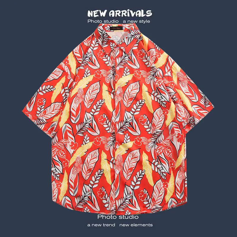 Short Sleeve Floral Shirt Set for Men Women Retro Korean Style - Image 69