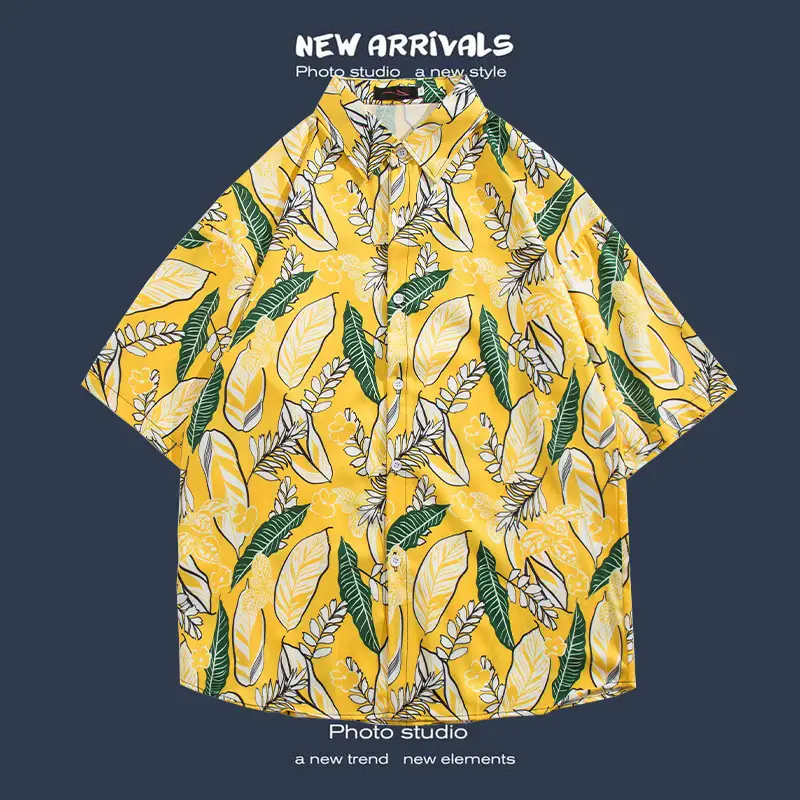 Short Sleeve Floral Shirt Set for Men Women Retro Korean Style - Image 70