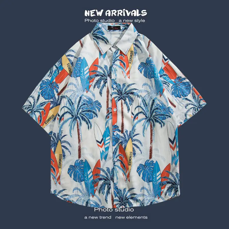 Short Sleeve Floral Shirt Set for Men Women Retro Korean Style - Image 71