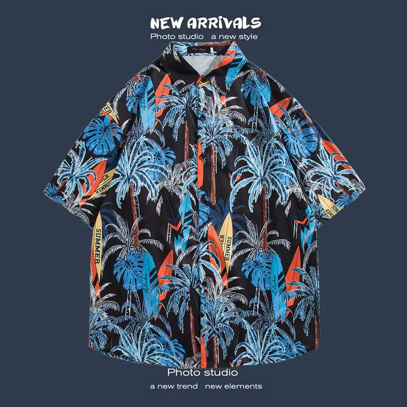 Short Sleeve Floral Shirt Set for Men Women Retro Korean Style - Image 72