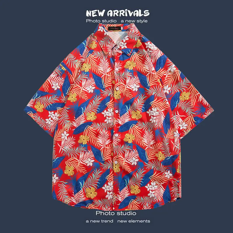 Short Sleeve Floral Shirt Set for Men Women Retro Korean Style - Image 73