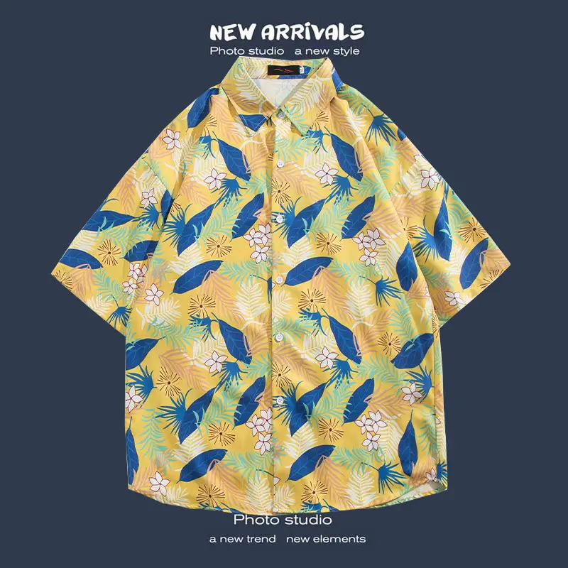 Short Sleeve Floral Shirt Set for Men Women Retro Korean Style - Image 74
