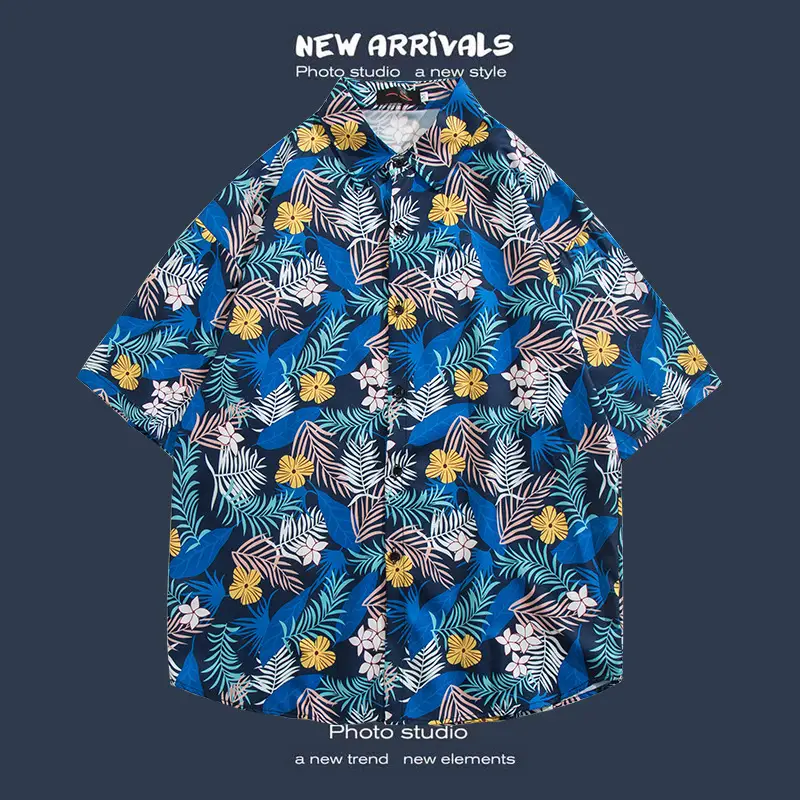 Short Sleeve Floral Shirt Set for Men Women Retro Korean Style - Image 75