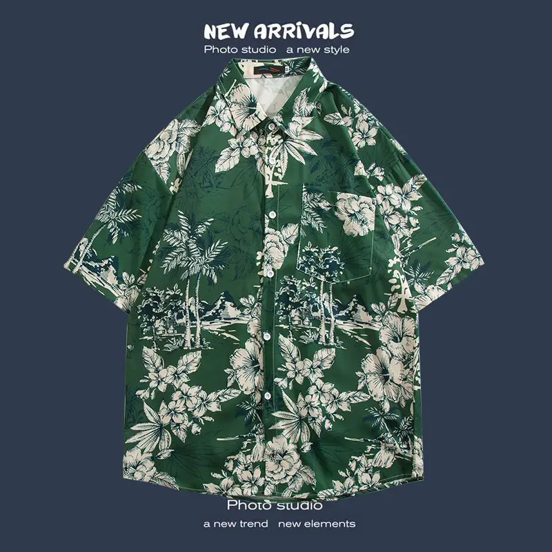 Short Sleeve Floral Shirt Set for Men Women Retro Korean Style - Image 8