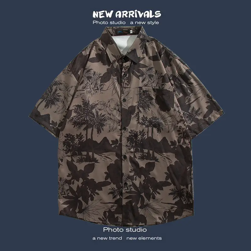 Short Sleeve Floral Shirt Set for Men Women Retro Korean Style - Image 9