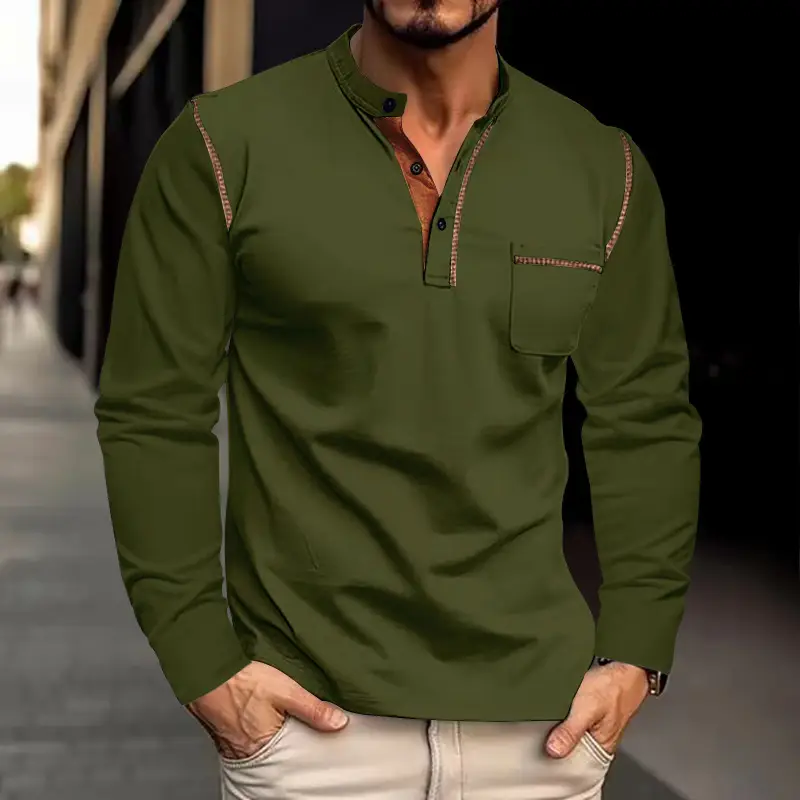 Men's White Long Sleeve Collar Polo Shirt - Image 2