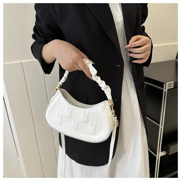 Women's 2024 Spring Semi-Round Shoulder Bag White - Image 6