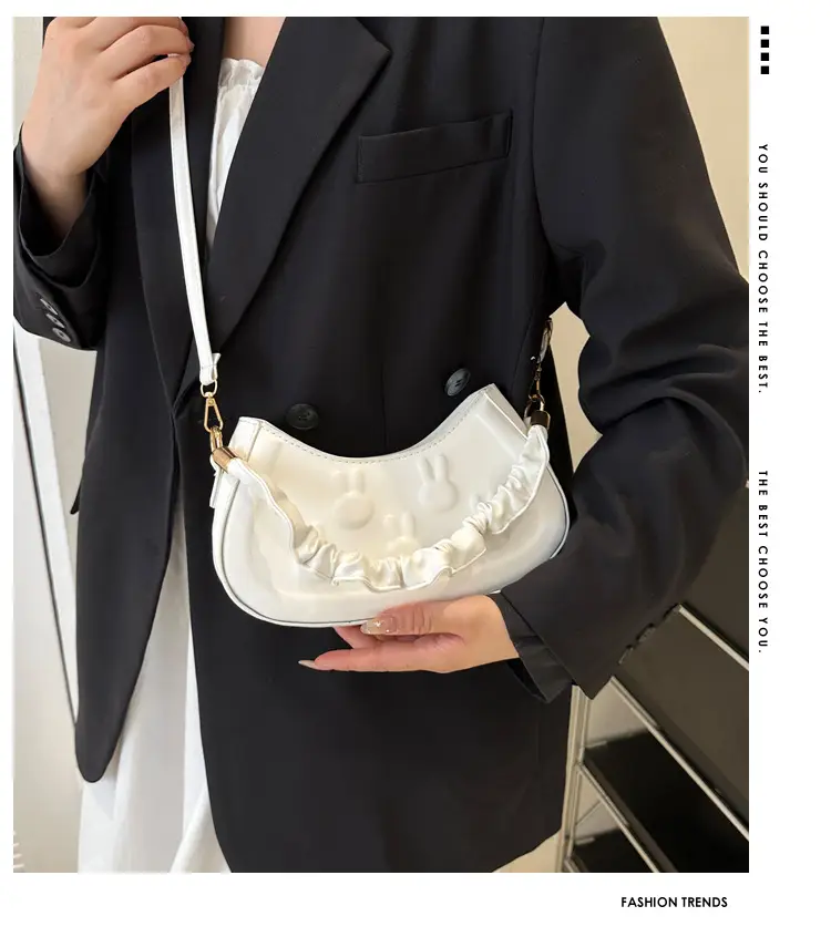 Women's 2024 Spring Semi-Round Shoulder Bag White — feature 2