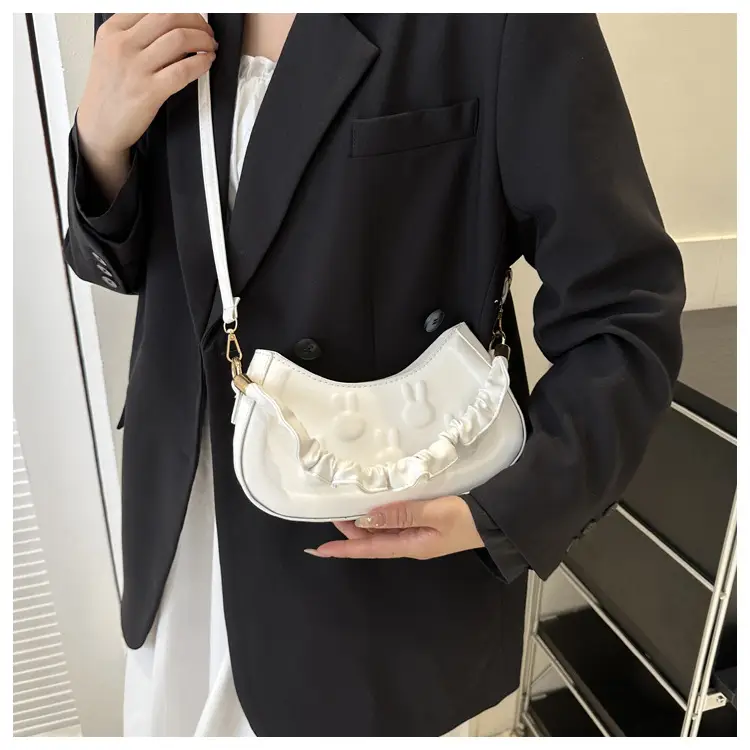 Women's 2024 Spring Semi-Round Shoulder Bag White — feature 20