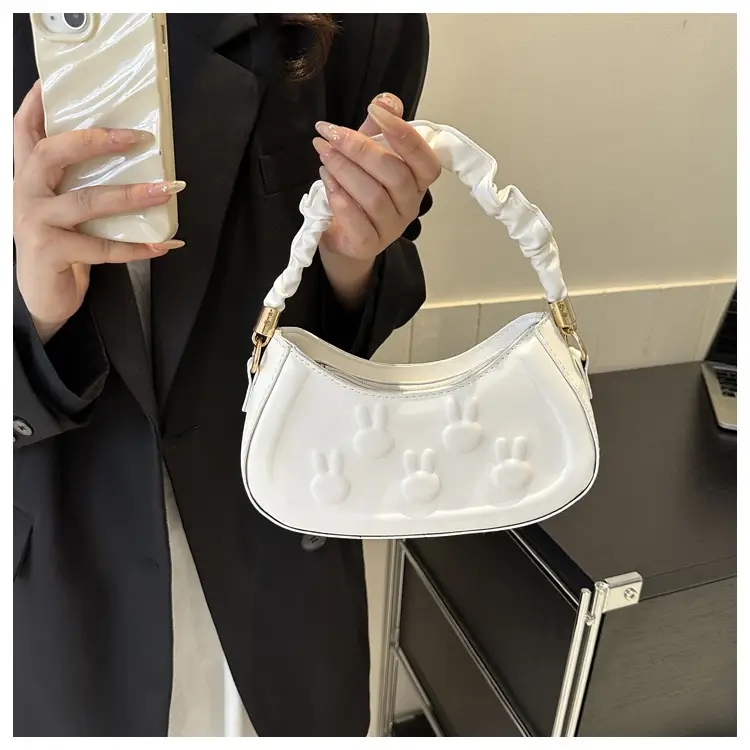 Women's 2024 Spring Semi-Round Shoulder Bag White — feature 21