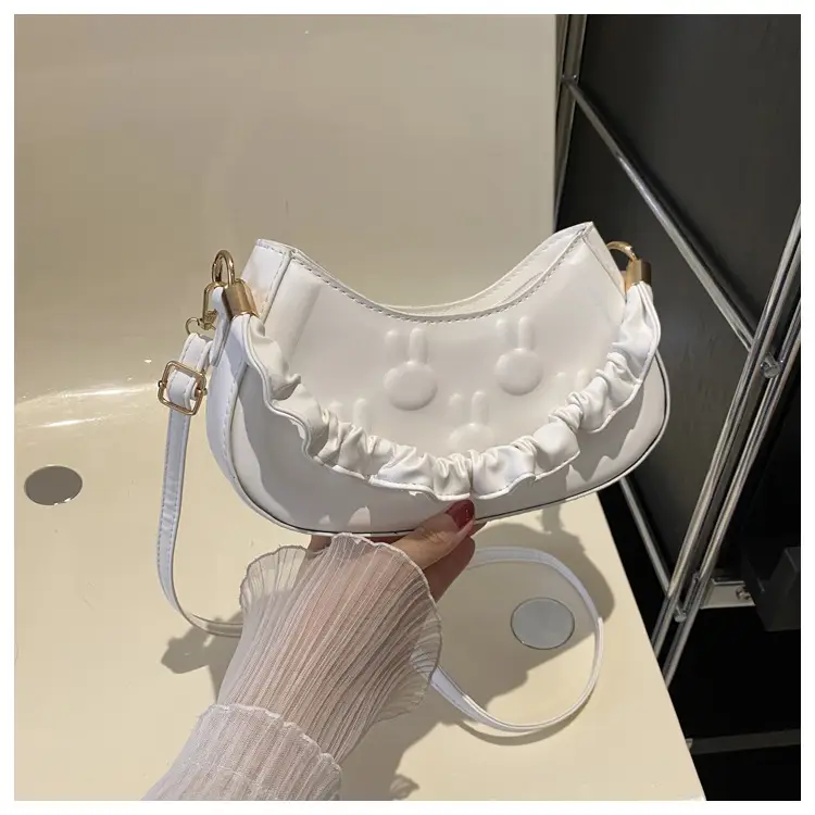 Women's 2024 Spring Semi-Round Shoulder Bag White - Image 2