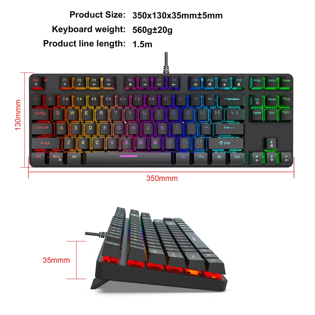 K87 metal mechanical keyboard 87 keys RGB luminous green axis public office home computer accessories Game e-sports cross-border — feature 13