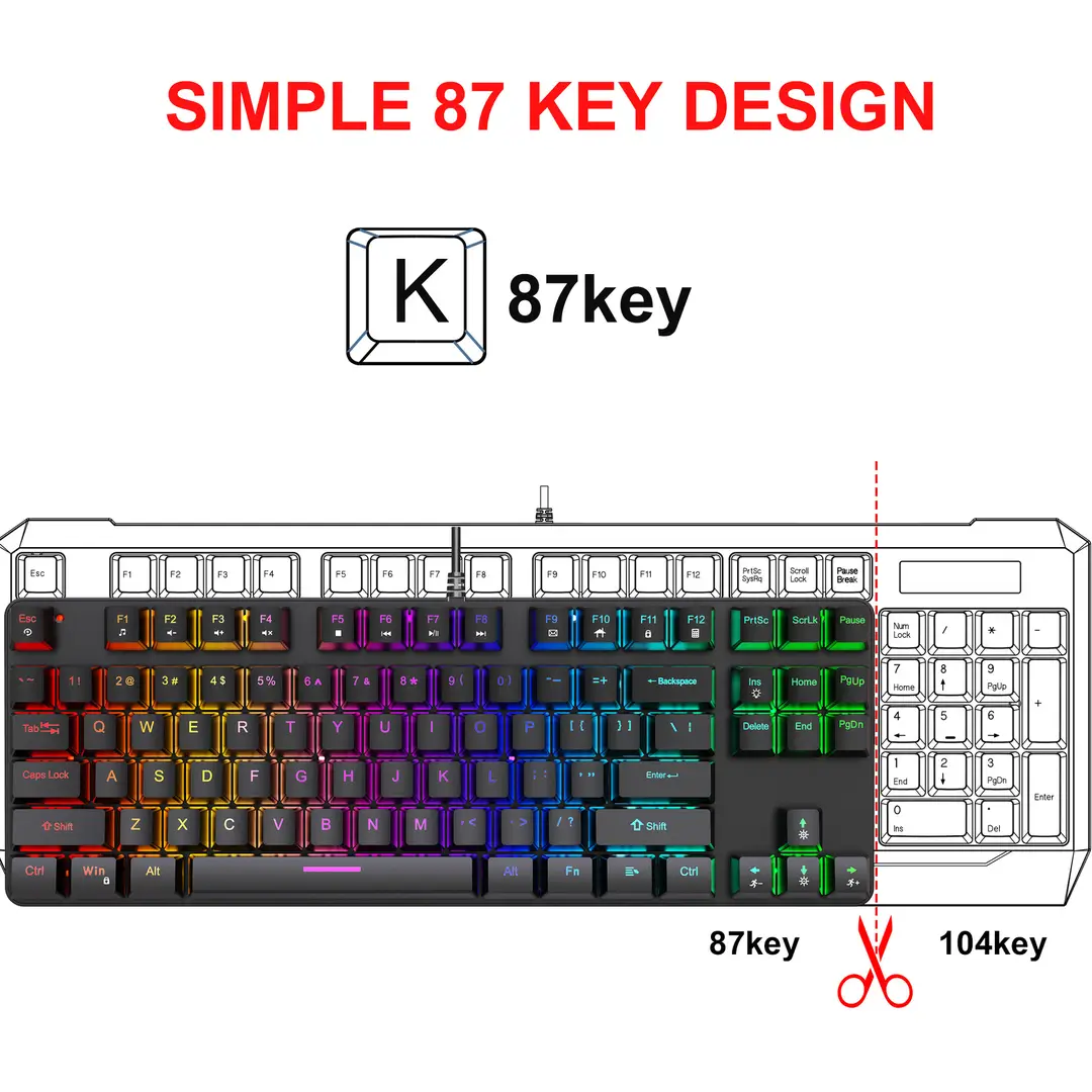 K87 metal mechanical keyboard 87 keys RGB luminous green axis public office home computer accessories Game e-sports cross-border — feature 14
