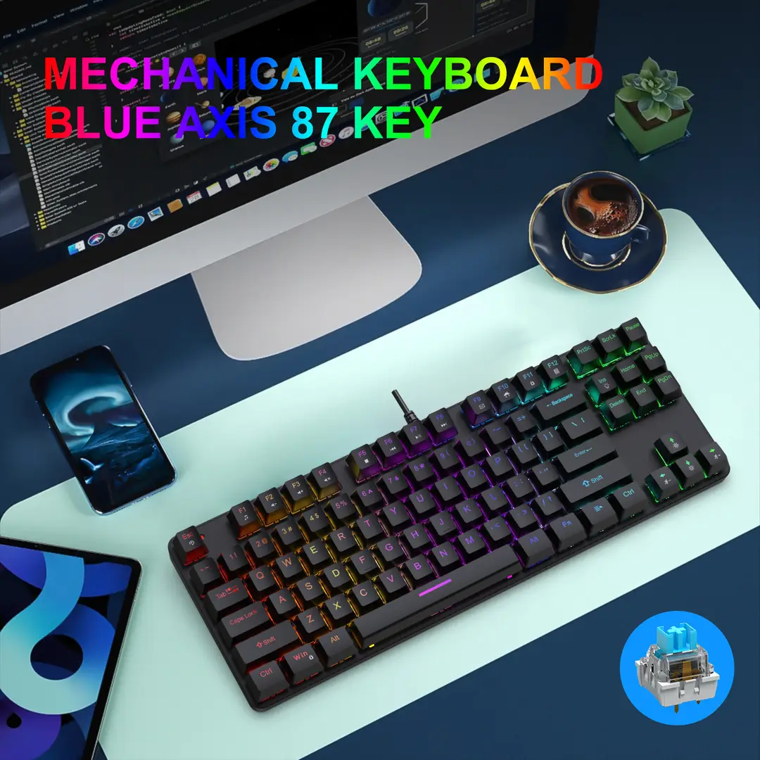 K87 metal mechanical keyboard 87 keys RGB luminous green axis public office home computer accessories Game e-sports cross-border — feature 16