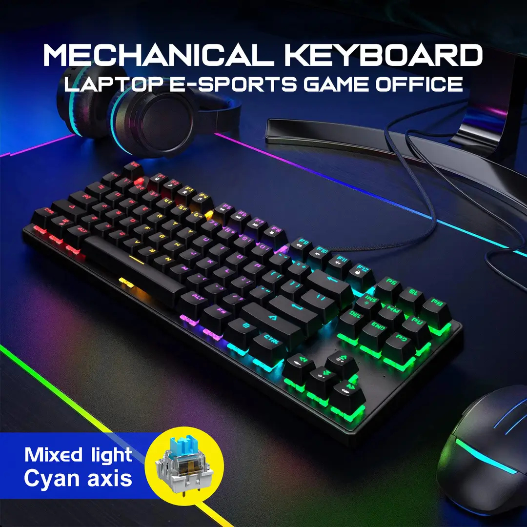 K87 metal mechanical keyboard 87 keys RGB luminous green axis public office home computer accessories Game e-sports cross-border — feature 2