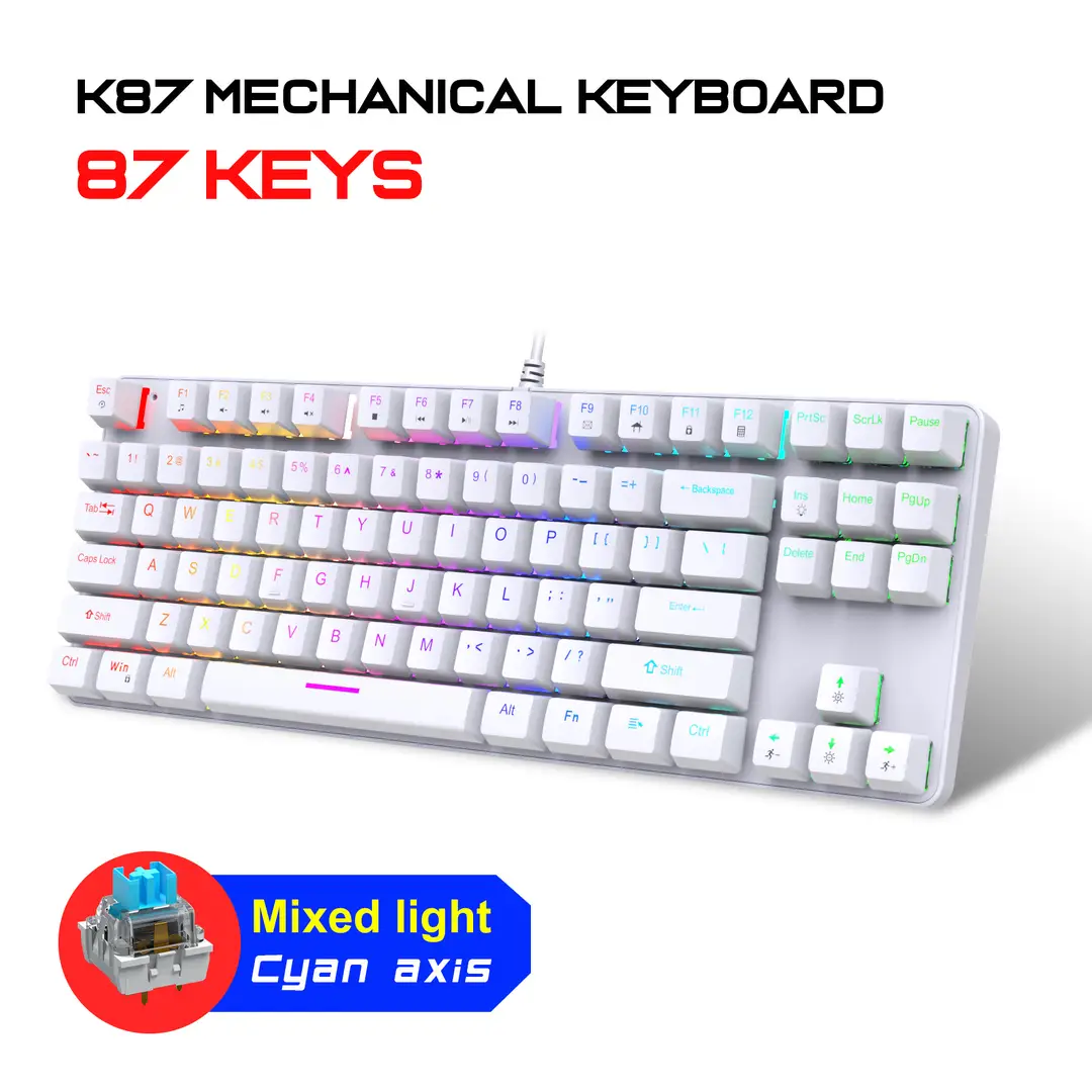 K87 metal mechanical keyboard 87 keys RGB luminous green axis public office home computer accessories Game e-sports cross-border — feature 4